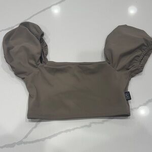 Tiger Friday Puff Sleeve Crop Top - Gray/Brown